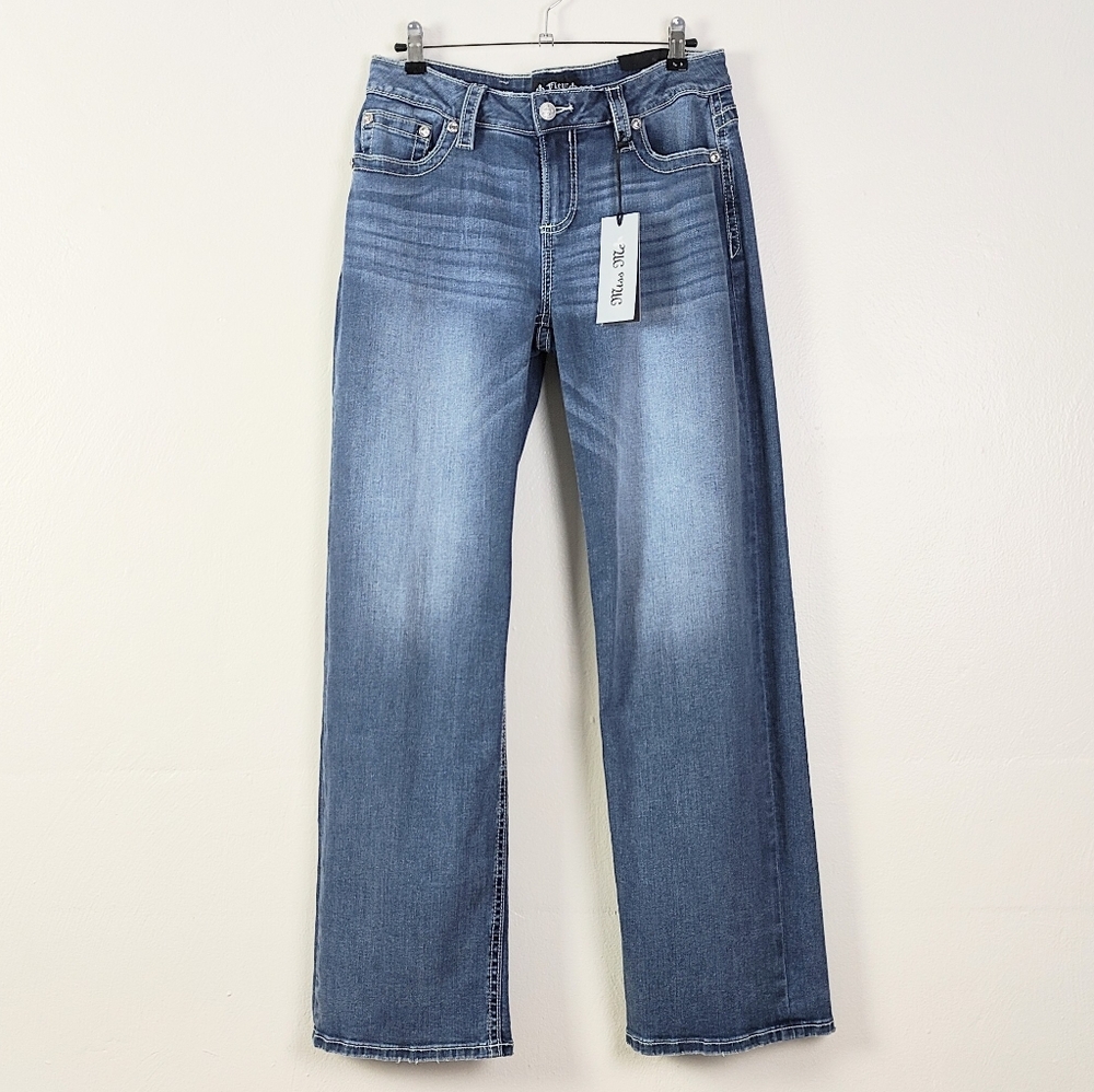 Fleur by Miss Me Jeans Women's 29/8 Blue Medium Wash Slim Wide Embellished SR197